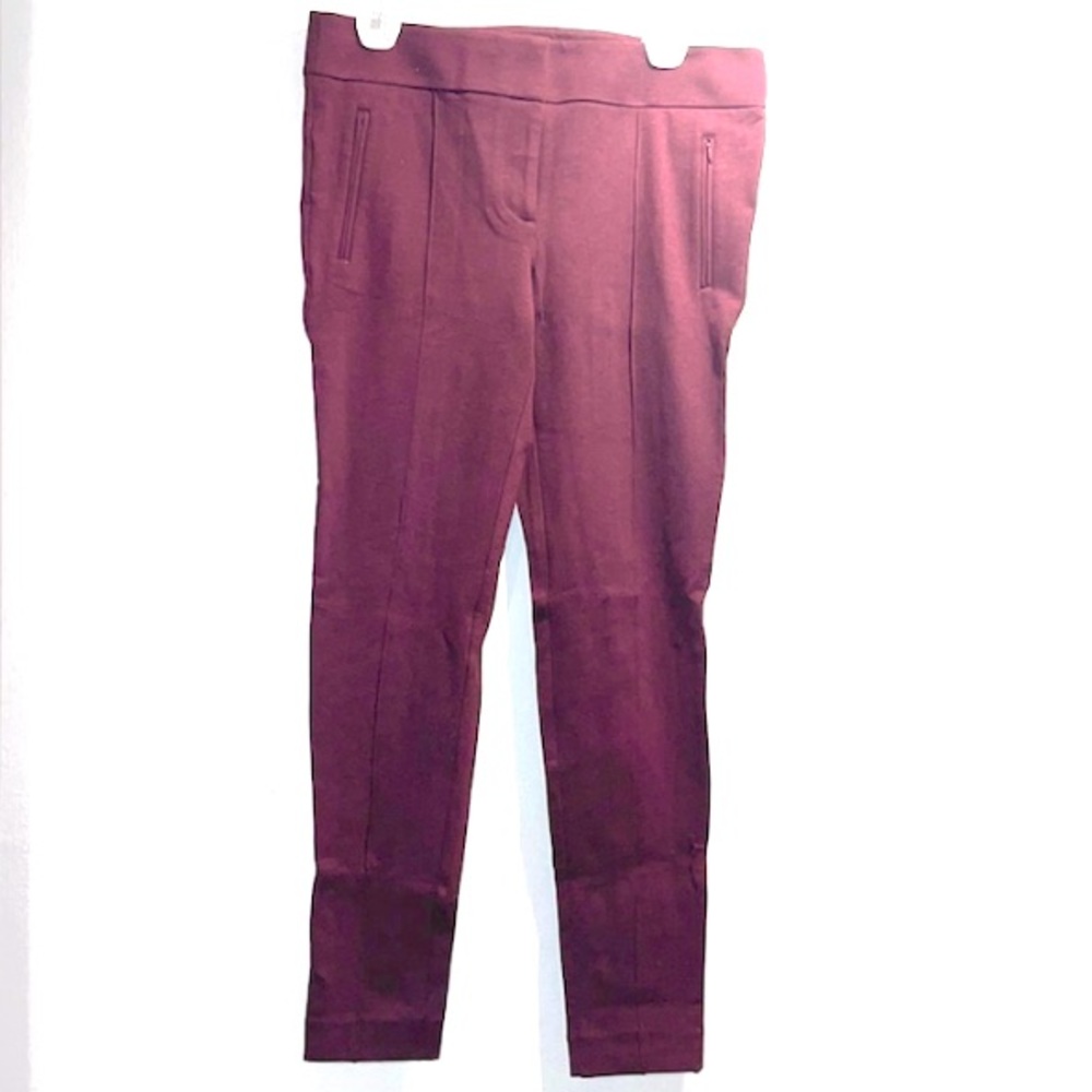 LOFT Outlet Maroon Heather Ponte Seam Leggings Zipper front & back pockets Sz10